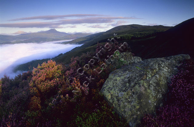 mountain Scotland Trossachs rock heather hill slope moor cloud inversion sunrise dawn munro