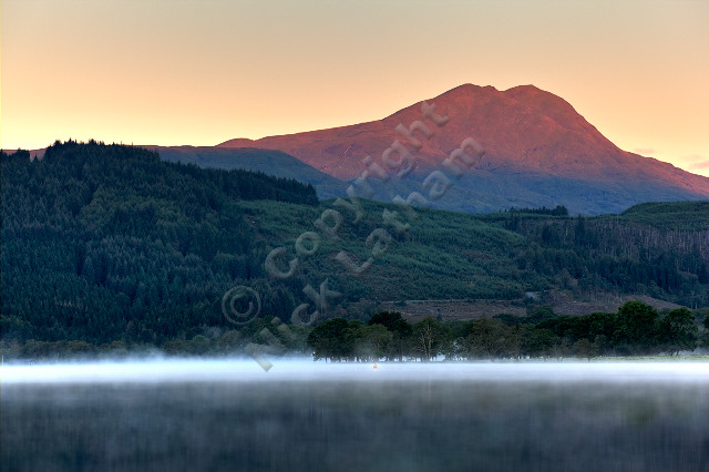 dawn sunrise mountain munro Scotland Trossachs loch lake forest hill fell rock outdoors adventure explore calm still peaceful