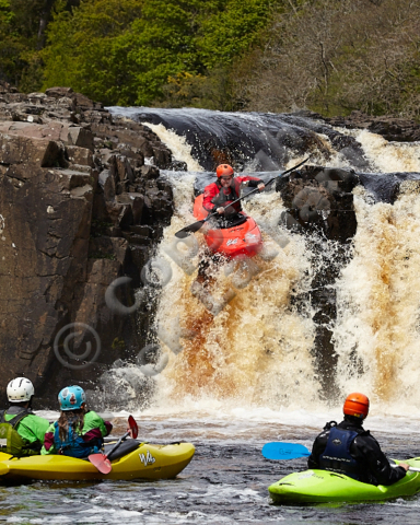 kayak sport adventure waterfall Low Force River Tees challenge brave high water rock equipment safety experience paddle helmet